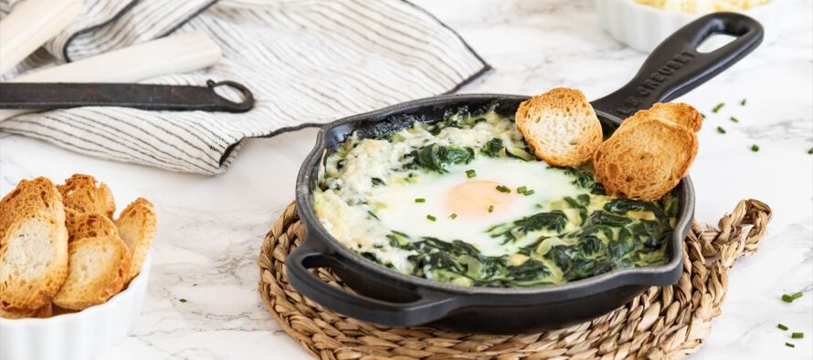 Acelgas a la crema con huevo al horno