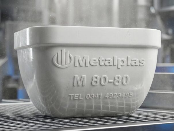 Cangilon plastico inyectado Metalplas M 80-80 para elevadores industriales de materiales a granel, resistente a la corrosion y de alta durabilidad