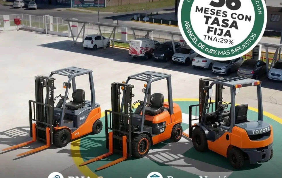 Autoelevadores Toyota con financiación del Banco Nación: impulso a la logística. Fotografía editorial relacionada con autoelevadores Toyota financiación Banco Nación. publicada en