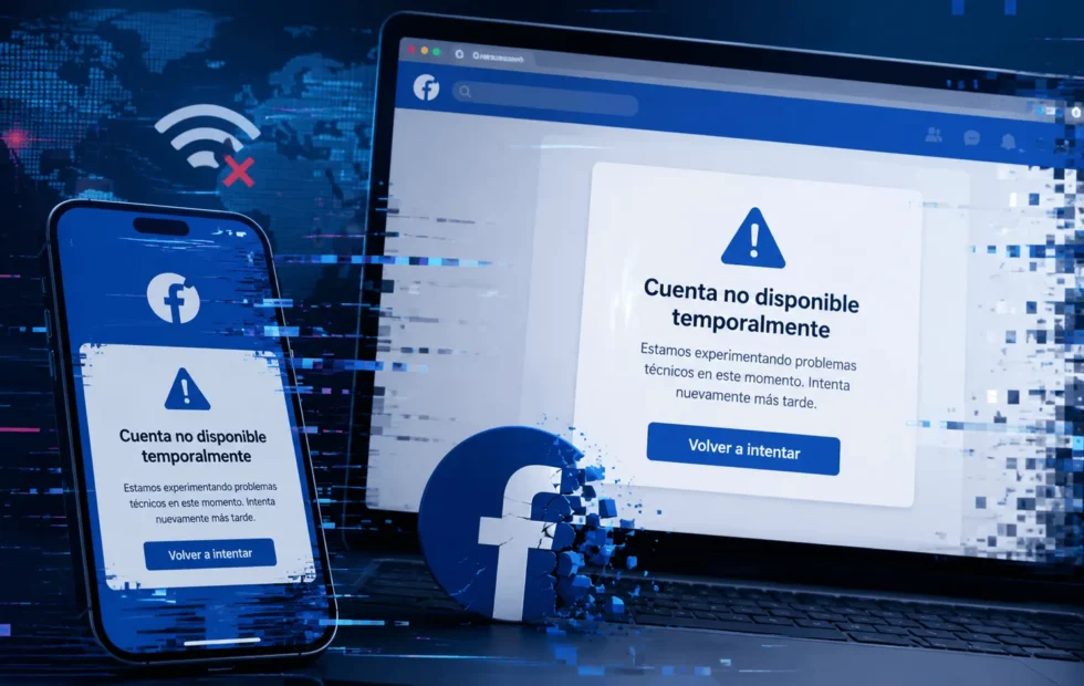 Falla temporal en Facebook deja a miles de usuarios sin acceso a sus cuentas. Imagen destacada sobre falla temporal en Facebook. publicada en Novedades Web