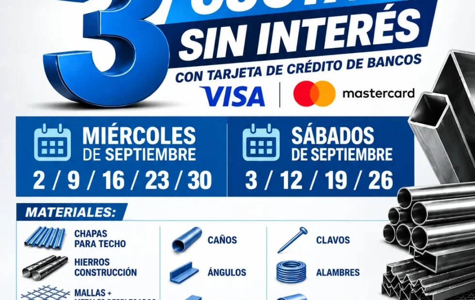 Tres cuotas sin interés en Herramat para comprar materiales en septiembre. Fotografía editorial relacionada con tres cuotas sin interés Herramat. publicada en Novedades Web